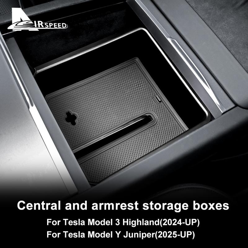 Car Armrest Storage Box For Tesla Model Y Juniper 2025 Model 3 Highland 2024-UP ABS Center Console Organizer Tray Accessories