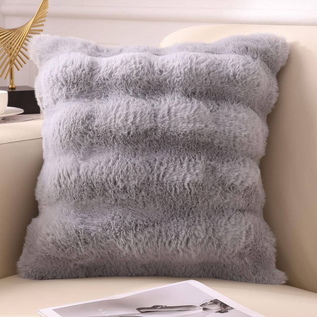2pcs Plush Faux Rabbit Fur Pillowcases - Soft, Zippered, Machine Washable for Sofa Living Room Decor, Ideal for Office and Holiday Party Enhancements