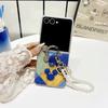 3D Silver Edged Ring Wrist Strap Retro Mouse Phone Case with Pearl Bracelet for Samsung Galaxy Z Flip 7 FE 6 5 4 3 Flip7