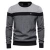 2024 Men's Round Neck Sweater, Long Sleeve, Patchwork Striped Knitwear, Casual Autumn/Winter Fashion
