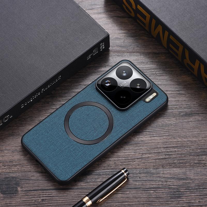 Magsafe Magnetic Plain Leather Case For Xiaomi 15 Pro Mi 15 14T Pro 14 Ultra Xiaomi14T Cloth Wireless Charging Cover