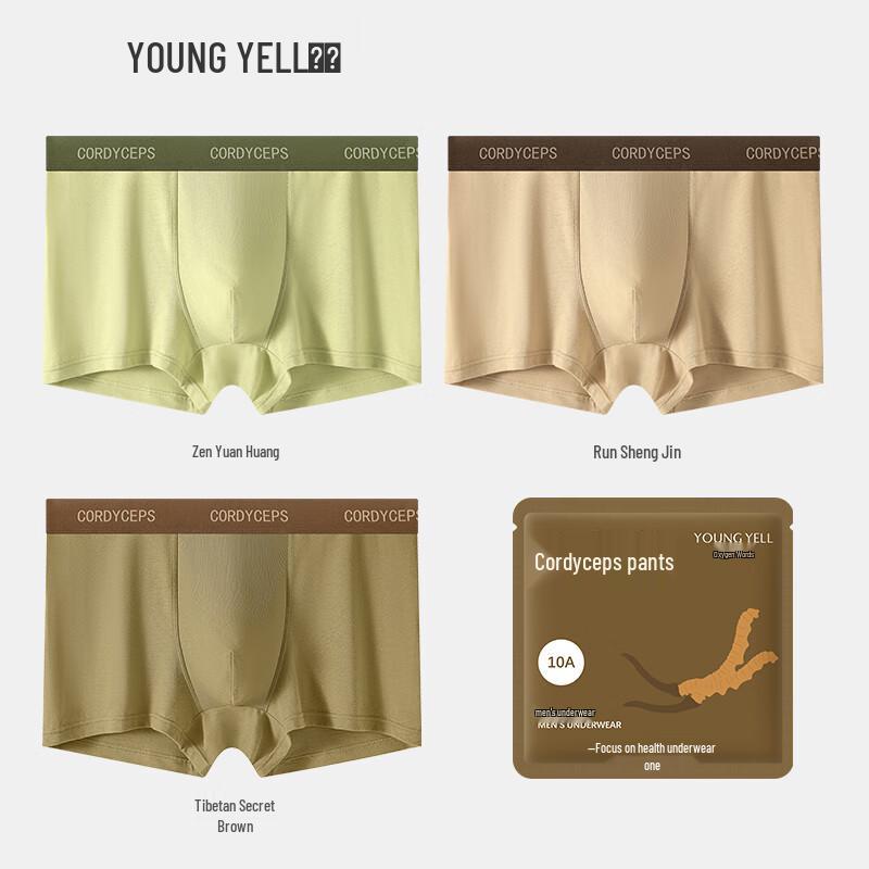 YOUNGYELL Men's Pure Cotton Antibacterial Boxer Briefs - 3 Pack