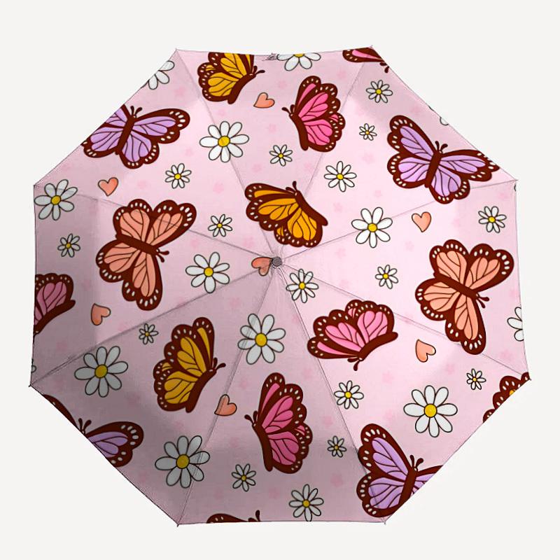 

1pc Butterfly Floral Pattern Auto-Fold Umbrella with One-Touch Open/Close - 8 Reinforced Ribs for Windproof Stability, yy251118221