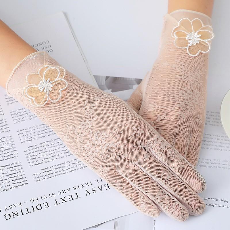 Spring and Summer Women's Sun Protection Gloves Lace Flowers Lightweight Driving Breathable Outdoor Sunshade Cycling Touch Screen Gloves