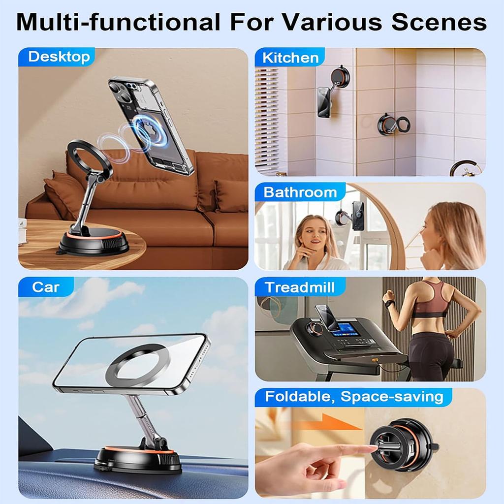 2026 Large bottom suction cup magnetic car phone holder compatible, 360 degree rotating vacuum suction cup car holder dashboard