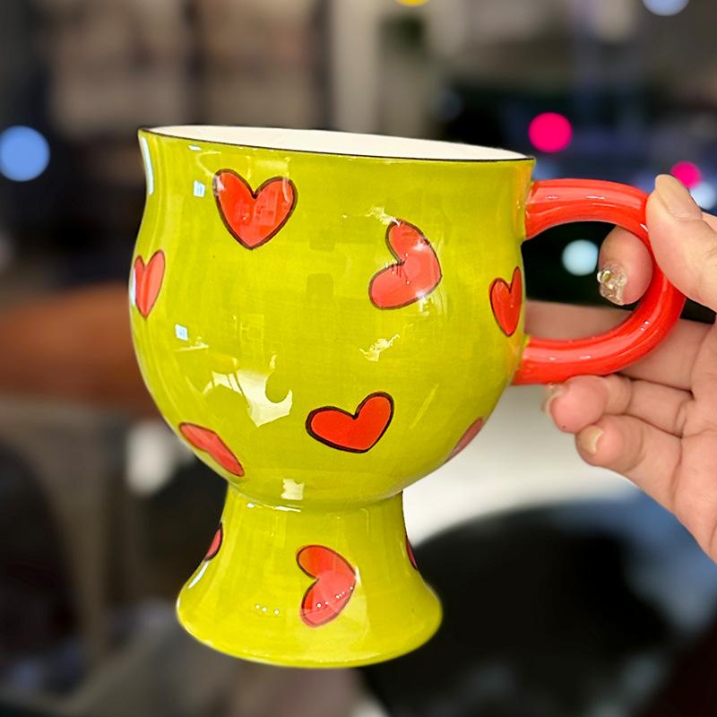 Personalized and Creative Hand Painted Ceramic Mugs for Home Use High Looking Red Wine Goblets  Office Coffee Mugs  Souvenirs