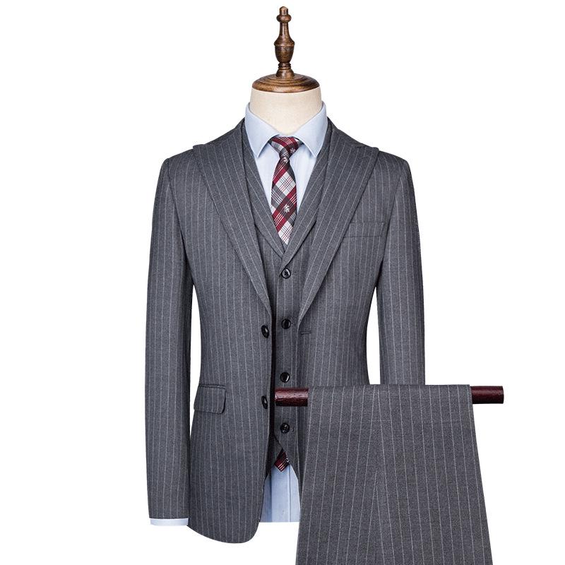 Men's Plaid Slim Fit Korean Style Tuxedo Three-Piece Suit for Weddings & Photography