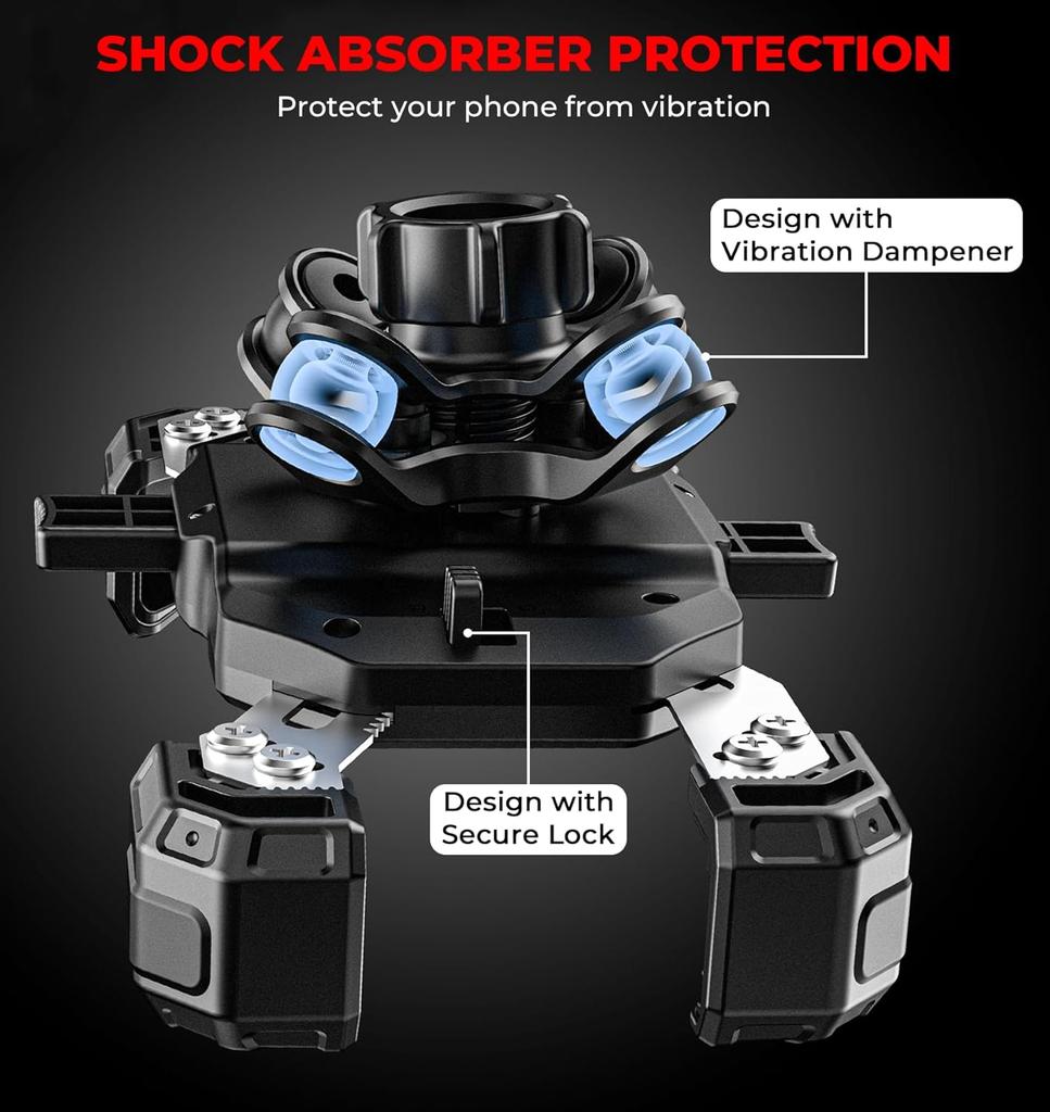 Motorrad-Handyhalterung mit Vibrationsdämpfer, 1s-Verriegelung Fahrrad-Handyhalter mit Lenker-Montagefuß aus Aluminiumlegierung, Einhandbedienung