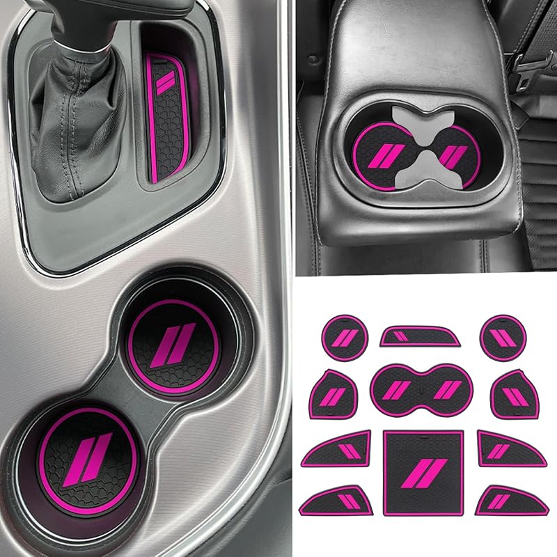 For Dodge Challenger Accessories 2015-2024  Fits Cup Holder Ert Anti-Dust Mats Door Pocket Center Console Liners(Black Trim) - 11 PCS Set
