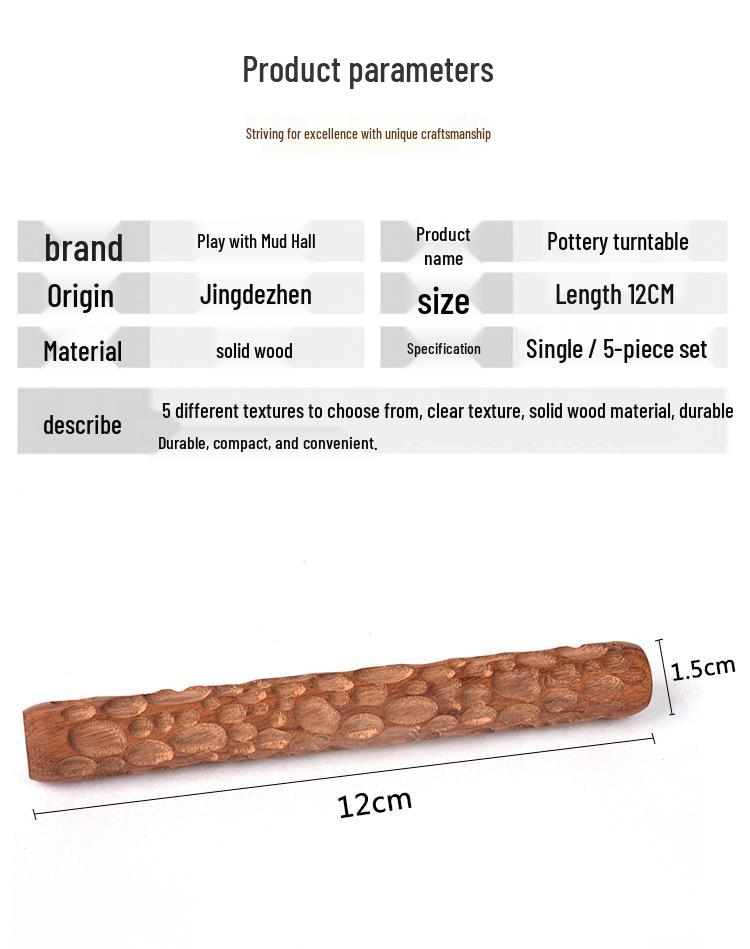 Ceramic Tools: Wooden Textured Clay Roller Set with 5 Patterned Styles for Clay Sculpture.