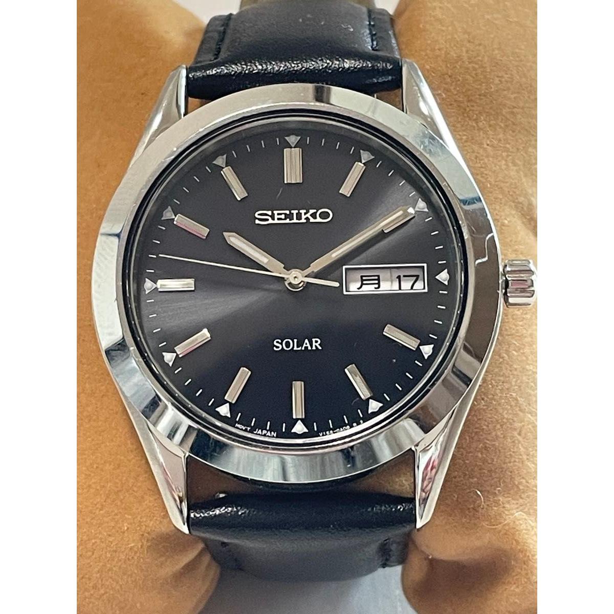 Часы SEIKO V158-0AB0 Черный циферблат День недели Дата Солнечная батарея