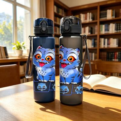 3D-gedruckte Wasserflasche mit Cartoon-Muster der Magischen Gruppe & Katze, mattierte Textur, hochwertig und langlebig, mit tragbarem Tragegurt