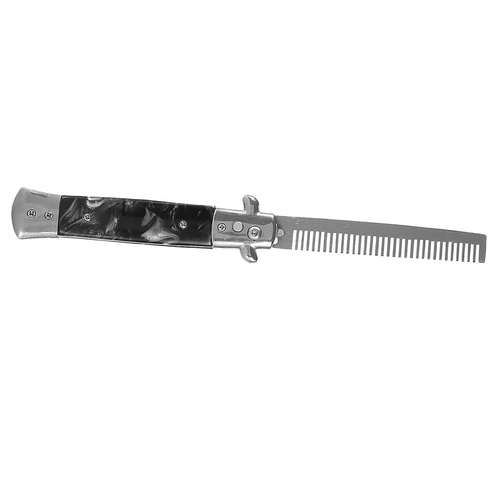 1 Stück Edelstahl Springmesser Taschenöl Haarkamm Klappbare Haarstylingbürste(Schwarz)