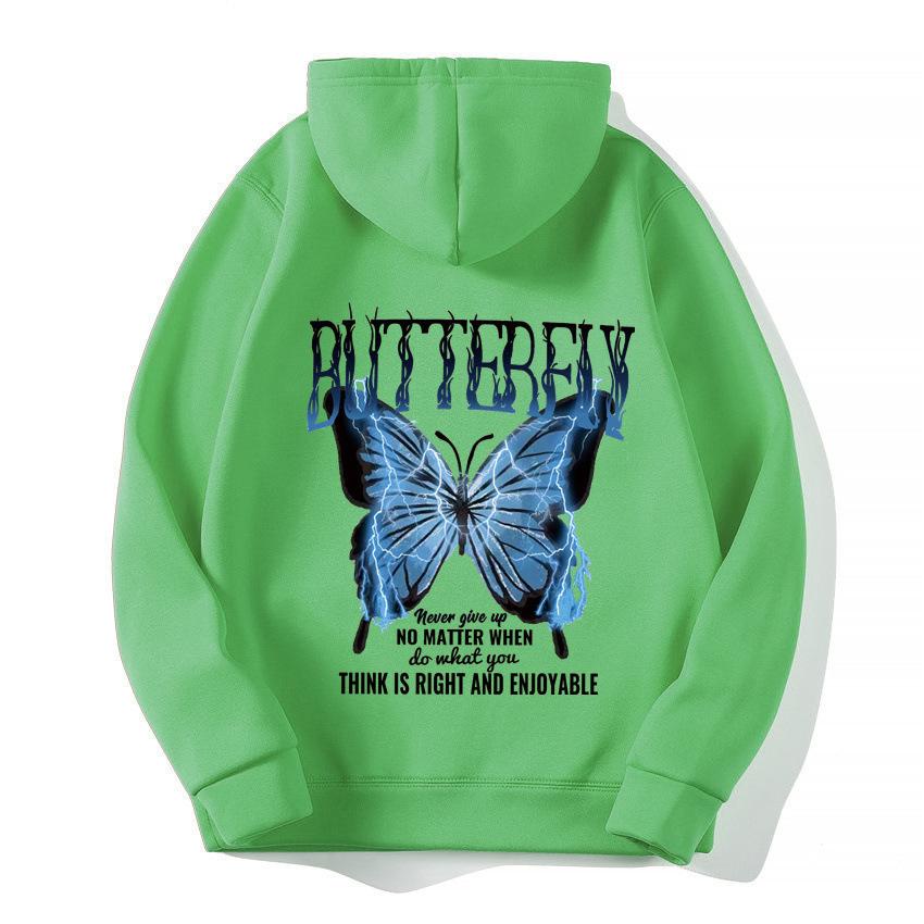 2025 European and American new letter fashion multi-color butterfly casual hooded fleece sweater