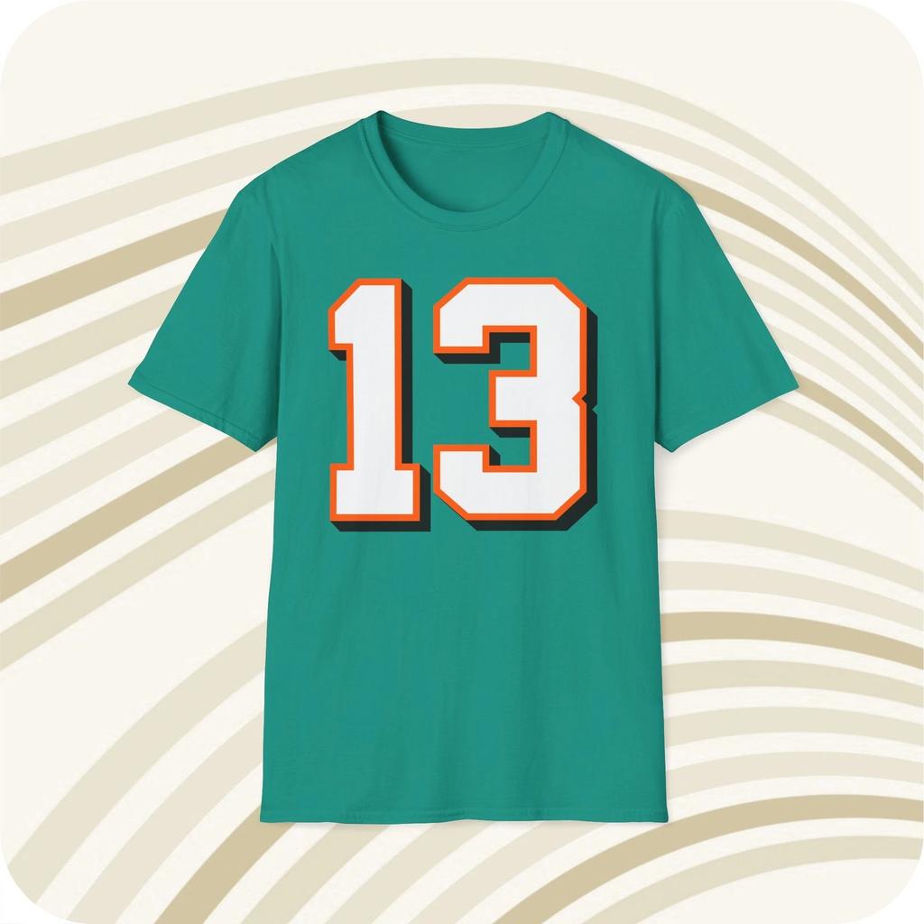 Throwbackmax Dan Marino #13 Miami Dolphins Jersey T-shirt - Voor- en Achterkant Print
