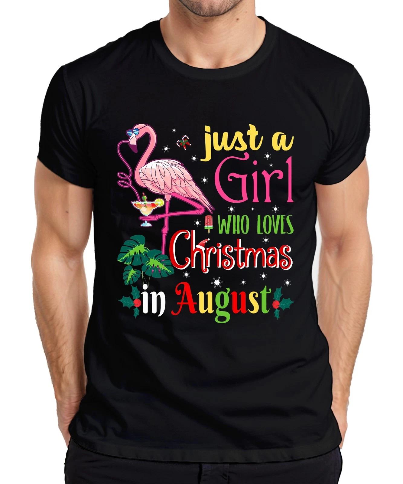 Just a Girl Who Loves Christmas in August Flamingo Tropical Beach Herren T-Shirt XXL