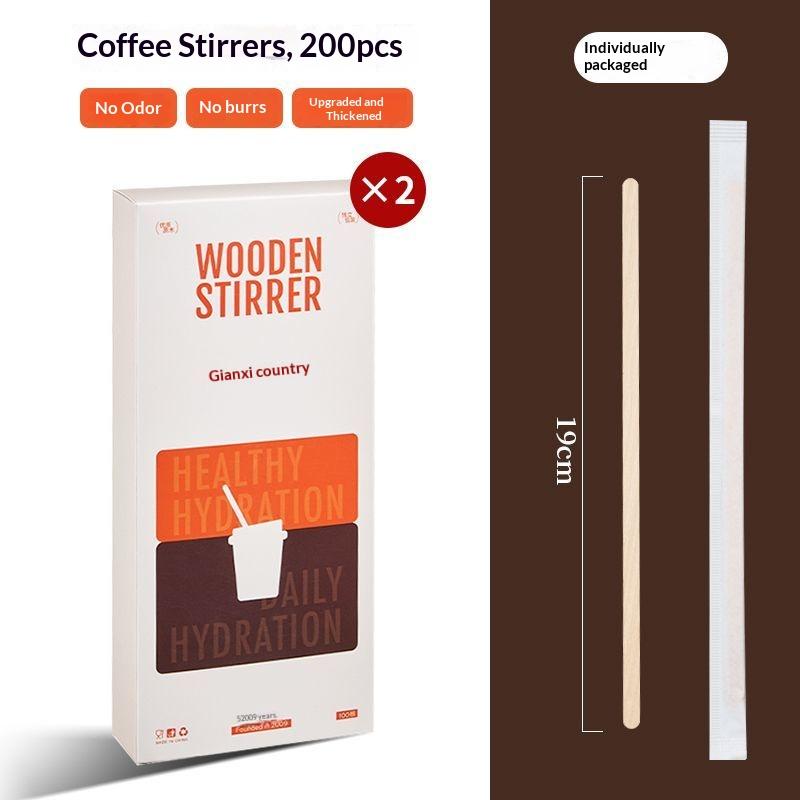 Gianxi Wooden Coffee Stirrer  Disposable Independent Packaging  Coffee Stirrer 19cm Long Handle Hot Tea Drinking Wooden Stick