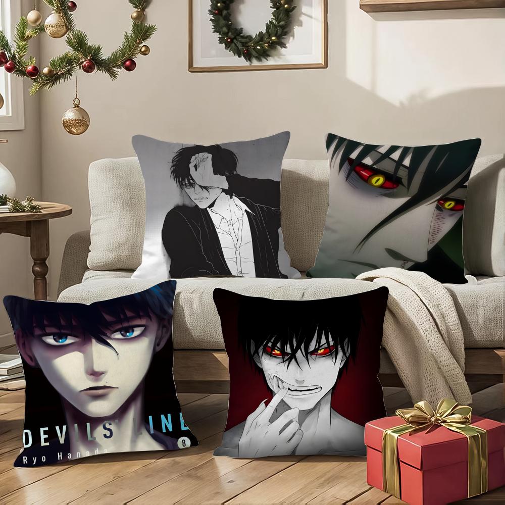Cartoon Anime Devils Line-L Pillow Case Silky Short Plush With Invisible Zipper Dustproof Sofa Cushion Cover For Home Decor