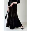 Korean-style Velvet Pleated Skirt Women Autumn Casual All Match Loose High-waist Long Skirts