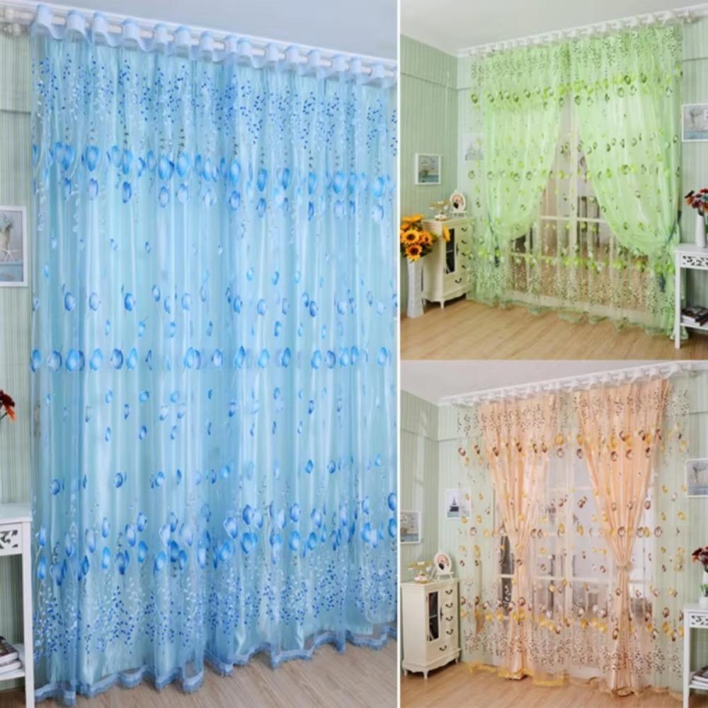 Printed Tulip Window Screen Polyester Sheer Curtains Fashion Drape Curtain  For Living Room