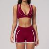 Damen Yoga-Bekleidung: Bare Feel Fitnessanzug - Weiße Kontrastnähte, Eng anliegendes Lauf-Sport-Set