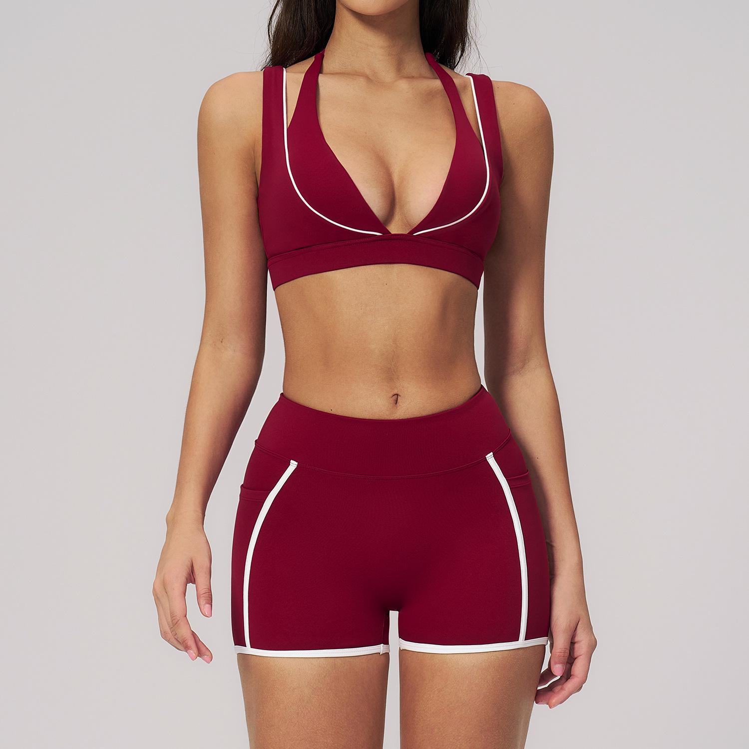 Women s Slim Fit White Contrast Stitch Yoga and Running Fitness Set