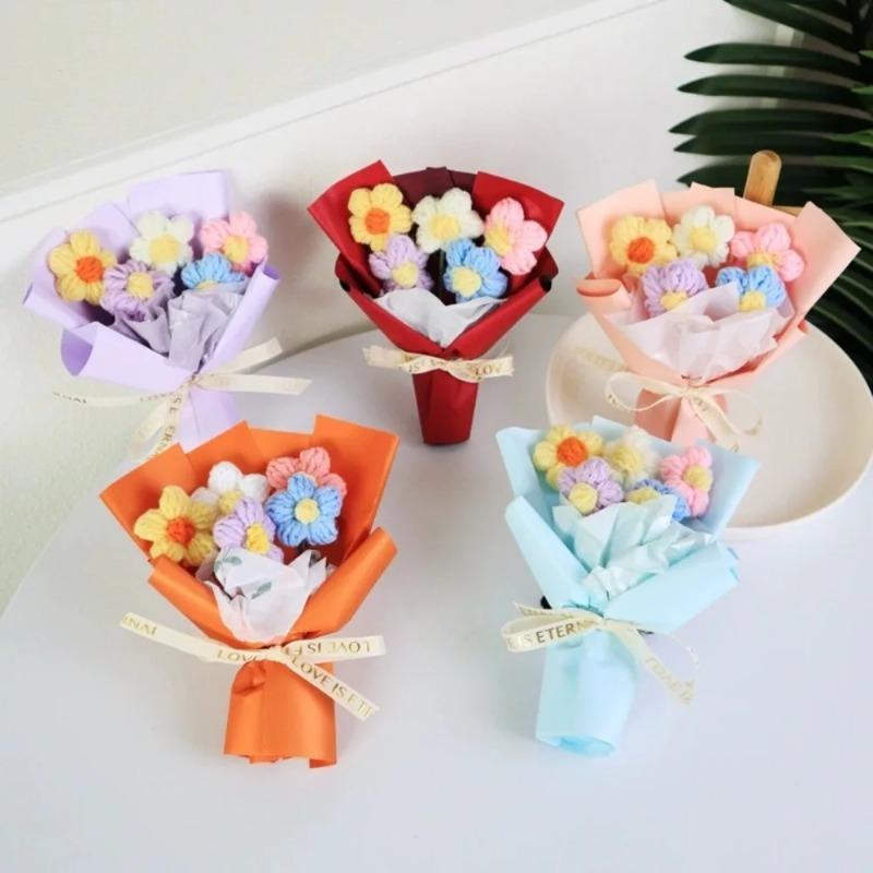 New Handmade Flower Bouquets Mini Crochet Flowers Colorful Artificial Flowers Teacher's Day Gift Floweres
