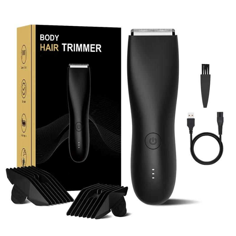 Waterproof Electric Body Hair Trimmer With Rechargeable Base Adjustable Guide Combs For Men Daily Personal Grooming At Home