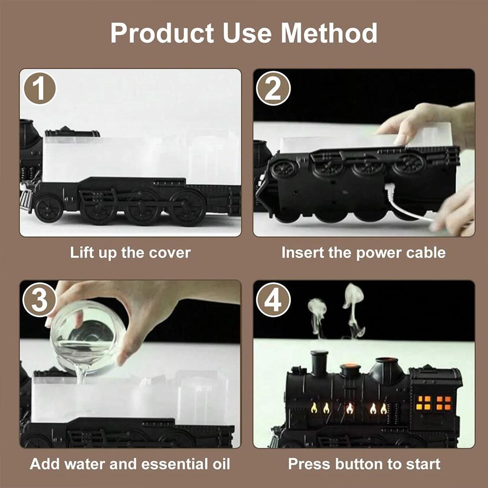 300ML Remote Control Retro Steam Train Flame Aromatherapy Essential Oil Diffuser Humidifier  Double Nozzle Jellyfish Style Spray