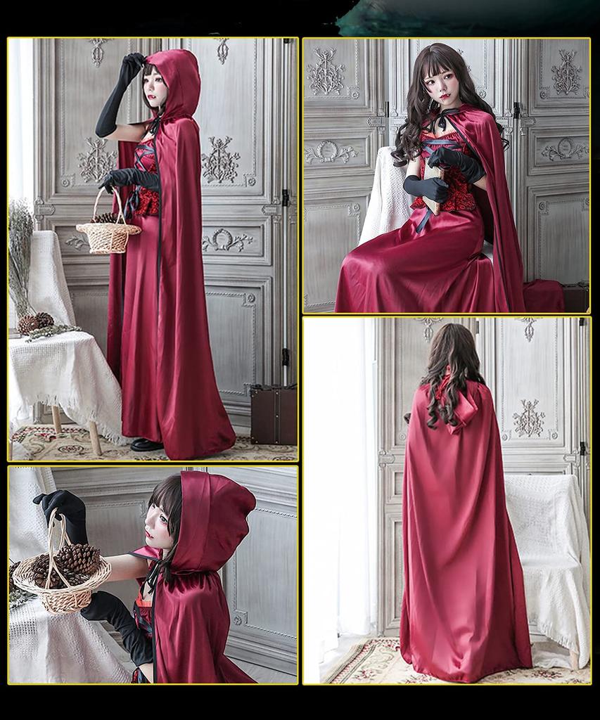 [Milky Time] Little Red Riding Hood Halloween Cosplay Costume, Long Dress with Cloak
