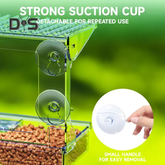 Window Birds Feeder with Suction Cups Clear Wildbird Feeder with Detachable Seeds Water Tray for Outdoor Birds Watching