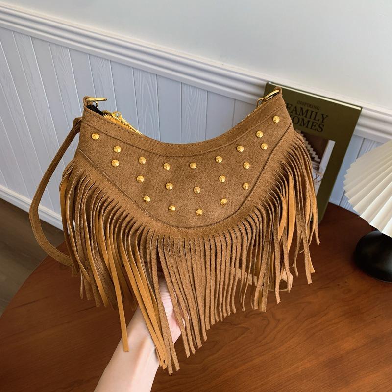 Maillard Brown Fringed Bag Autumn New Bohemian Retro Versatile Messenger Bag