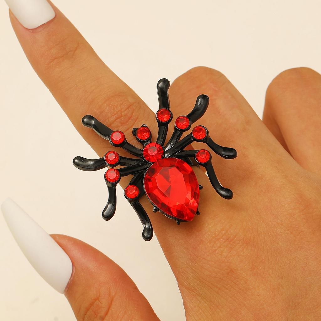 Gothic Red Crystal Spider Ring Neutral Exquisite Luxury Halloween Accessories Dark Style Zircon Inlaid Finger Ring Party Zircon