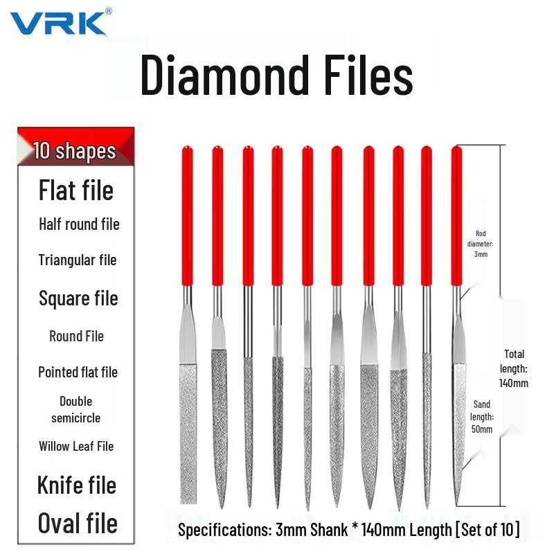 Wilk VRK Assorted Titanium-Plated Diamond File Set 10 Piece Set