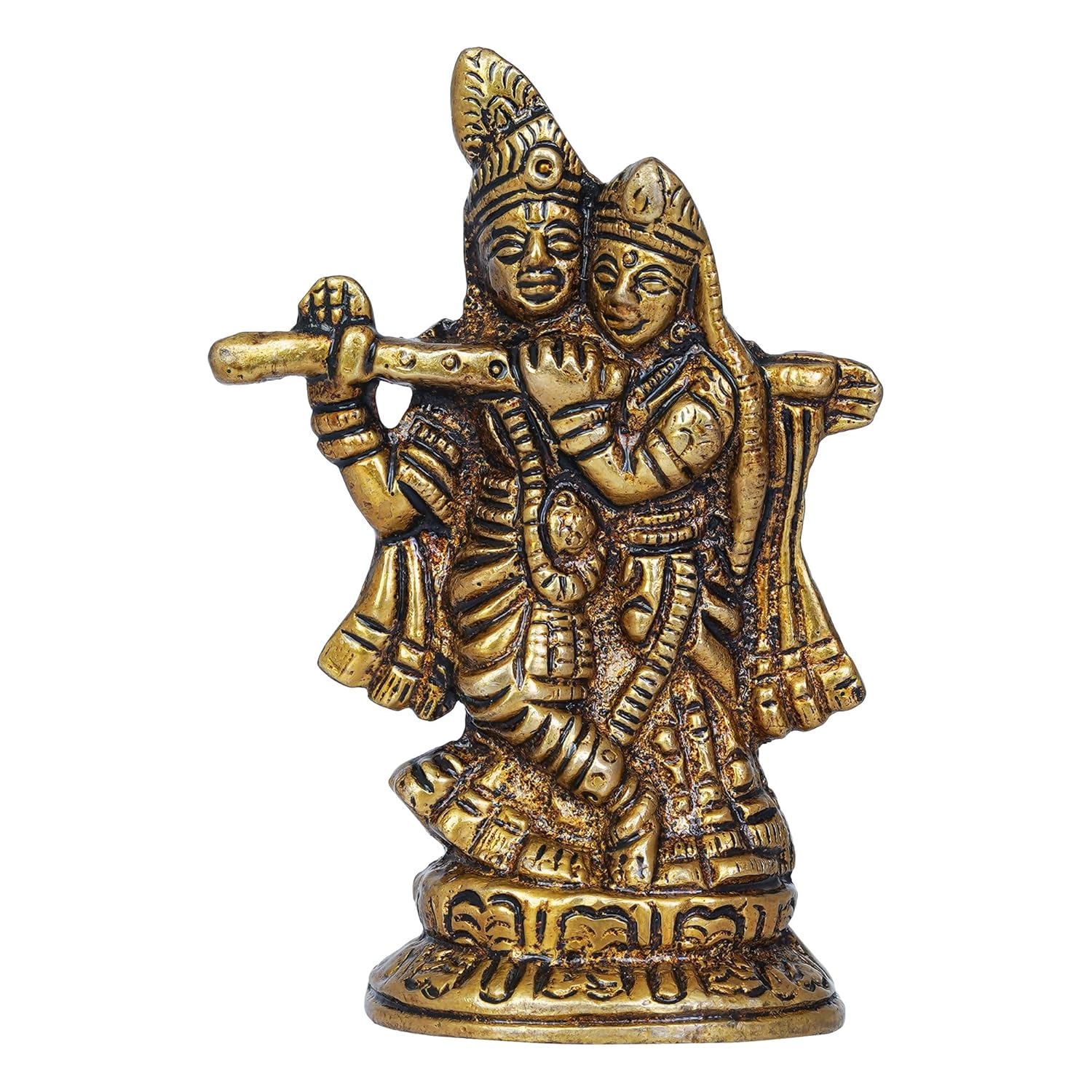 Golden Brass Radha Krishna Idol, God Goddess Statue Religious, Gold, Brass Murti