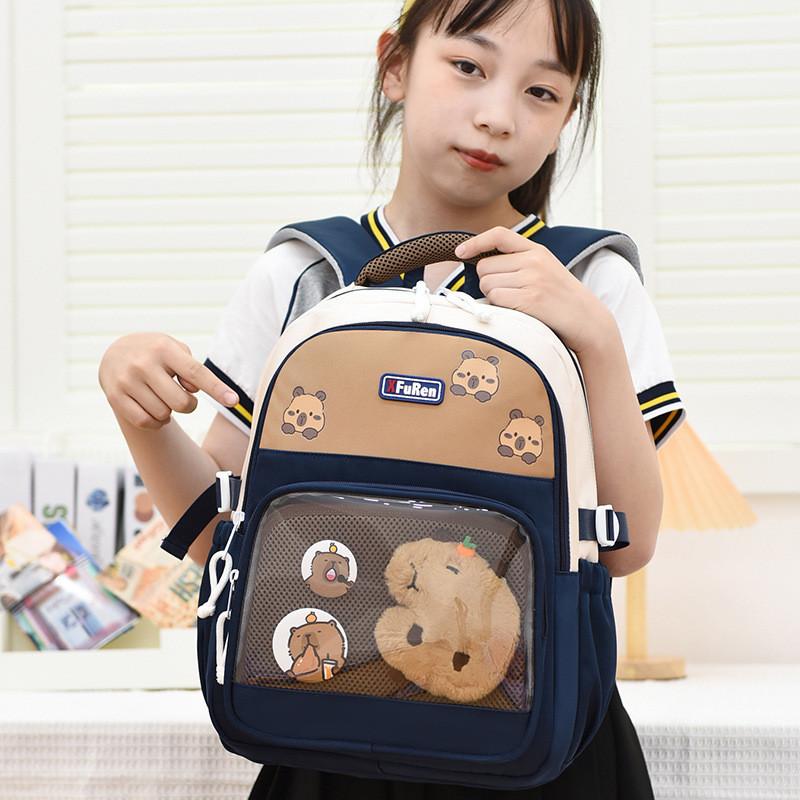 Capybara Animal Pattern School Bag With Durable Oxford Material And Ergonomic Design For Boys And Girls