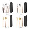 4PCS/Set Wooden Handle Portable Tableware Set with Box Fork Spoon and Chopsticks Set  Travel