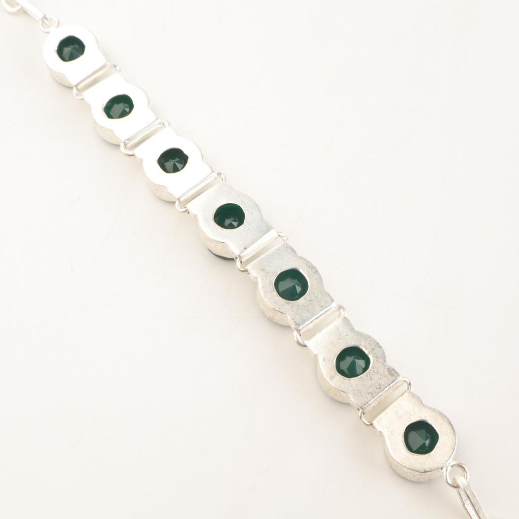 Green Onyx Gemstone 925 Sterling Silver Jewelry Handmade Adjustable Bracelet 9" RB-7-12