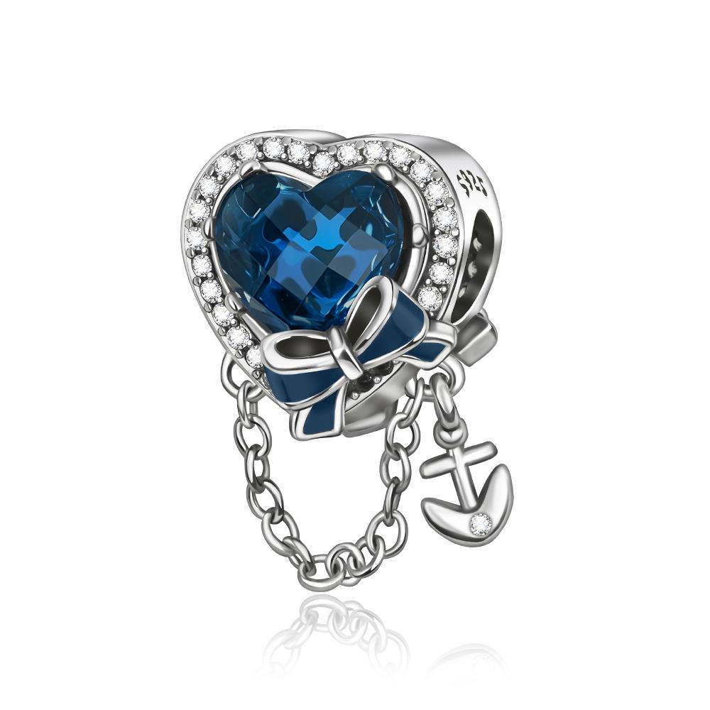 Blue Series 925 Sterling Silver Sapphire Tree of Life Bottle Elephant Planet Ocean Heart Charm Fit DIY Bracelet Necklace Gifts