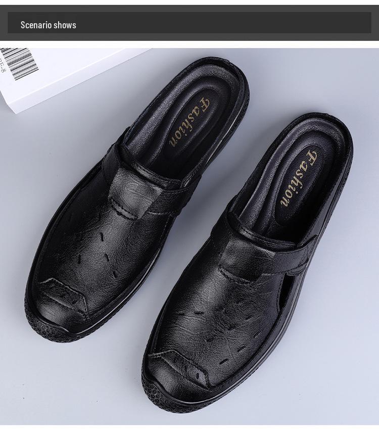 Men's Plus Size Breathable Cowhide Backless Slippers: Summer Hollow Design