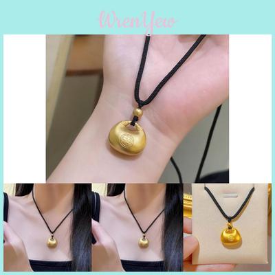 Trendy Vintage Style Black Rope Chain Lock Necklace With Lucky Fat Pendant Suitable For Men And Women