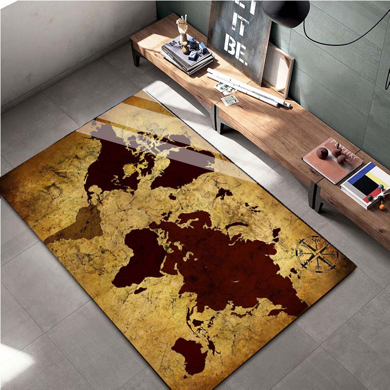 15 Sizes Retro Navigation Map Pattern Decorative Square Rug House Living Room Floor Matte Bedroom Carpet Art Mat Fans Gift