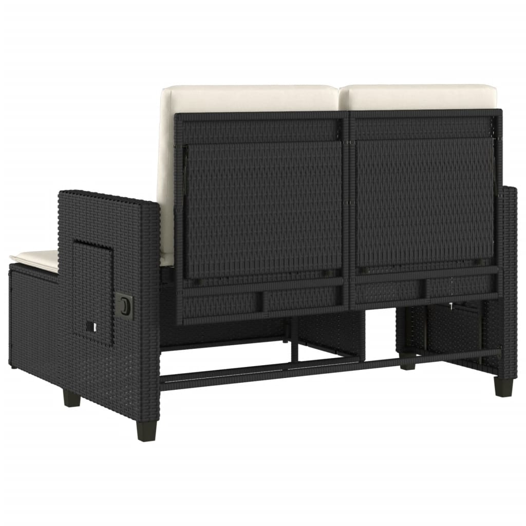 Vidaxl Folding Garden Bench With Cushions, Black, Poly Rattan
