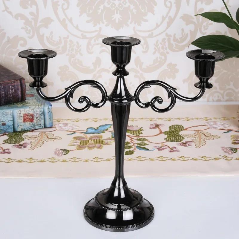 Retro 3-Arms Candelabra For Wedding Prop, Candlelight Dinner, Hotel & Home Decoration, Metal Gold/Bronze Plated Candle Holder