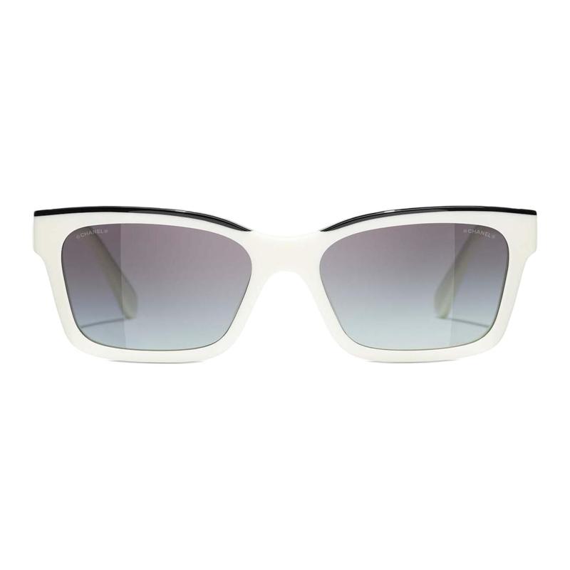 Chanel Temple Logo Irregular Sunglasses Women's White