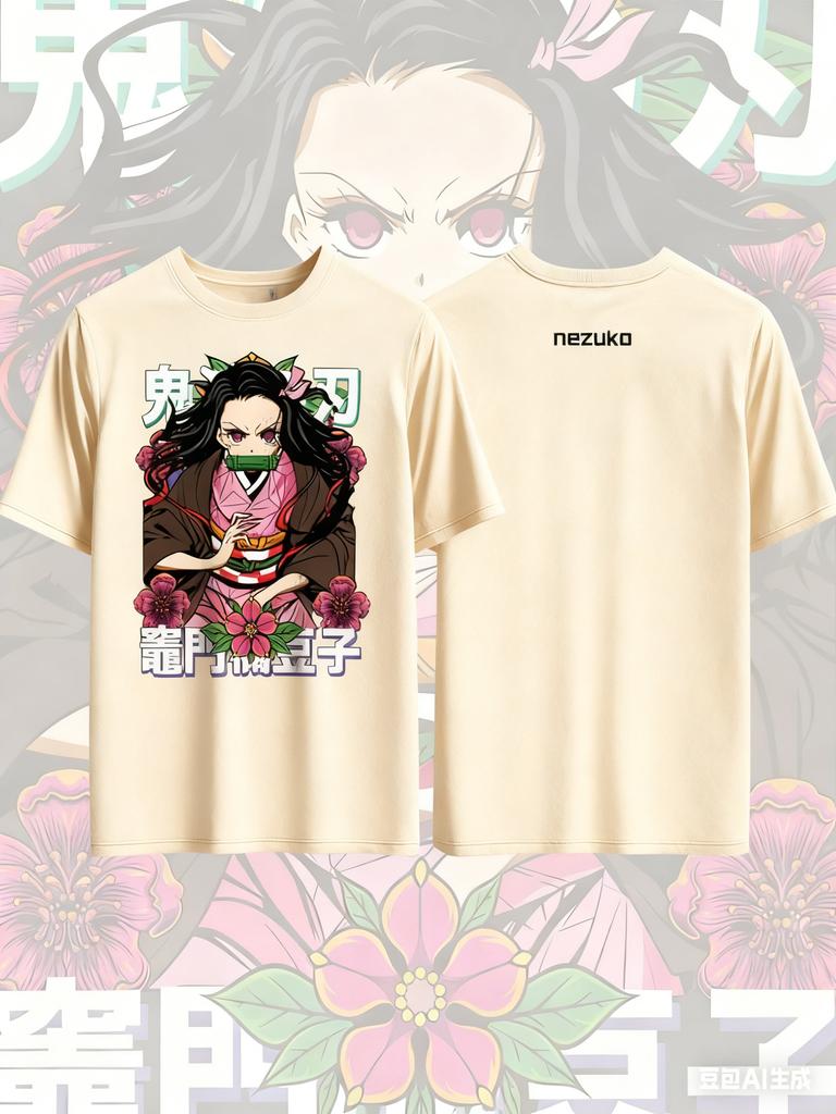 Demon Slayer Kamado Nezuko Anime Printed Cotton Tshirt for Men and Women Casual Fashion Oversized Anime Peripheral Clothing