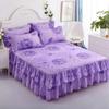 3pcs Printed Ruffled Soft And Comfortable Breathable Bed Skirt Set ,Bed Skirt, Bedspread, Bed Cover, Mattress Protector