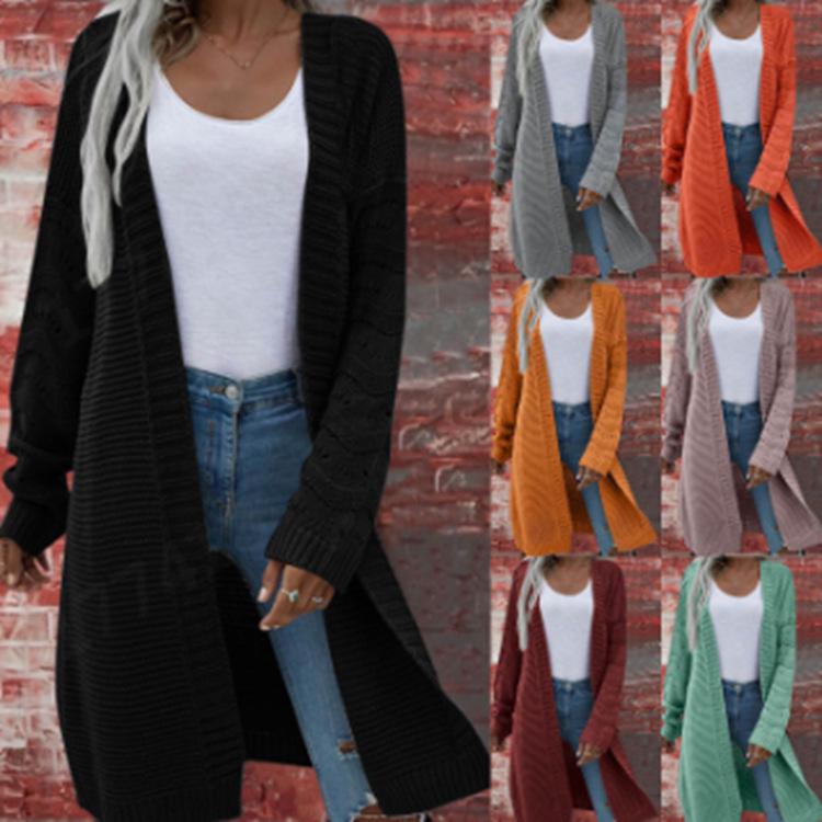 Cross2026 Autumn Winter Plus Size Solid Color Knit Cardigan for Women - European American Fashion Sweater Coat