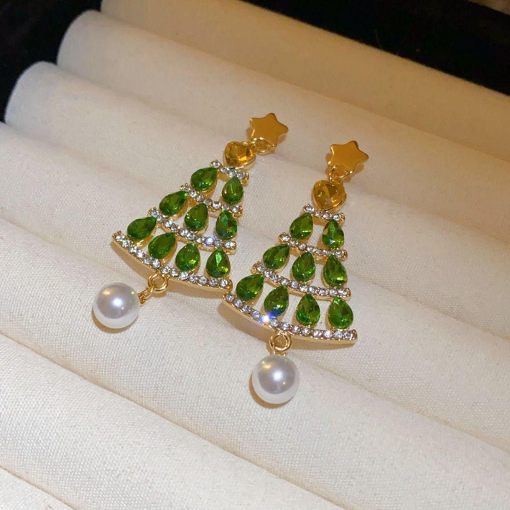 Crystal Rhinestone Pendant Star Christmas Tree Earring Studs Merry Christmas Earrings  Girls
