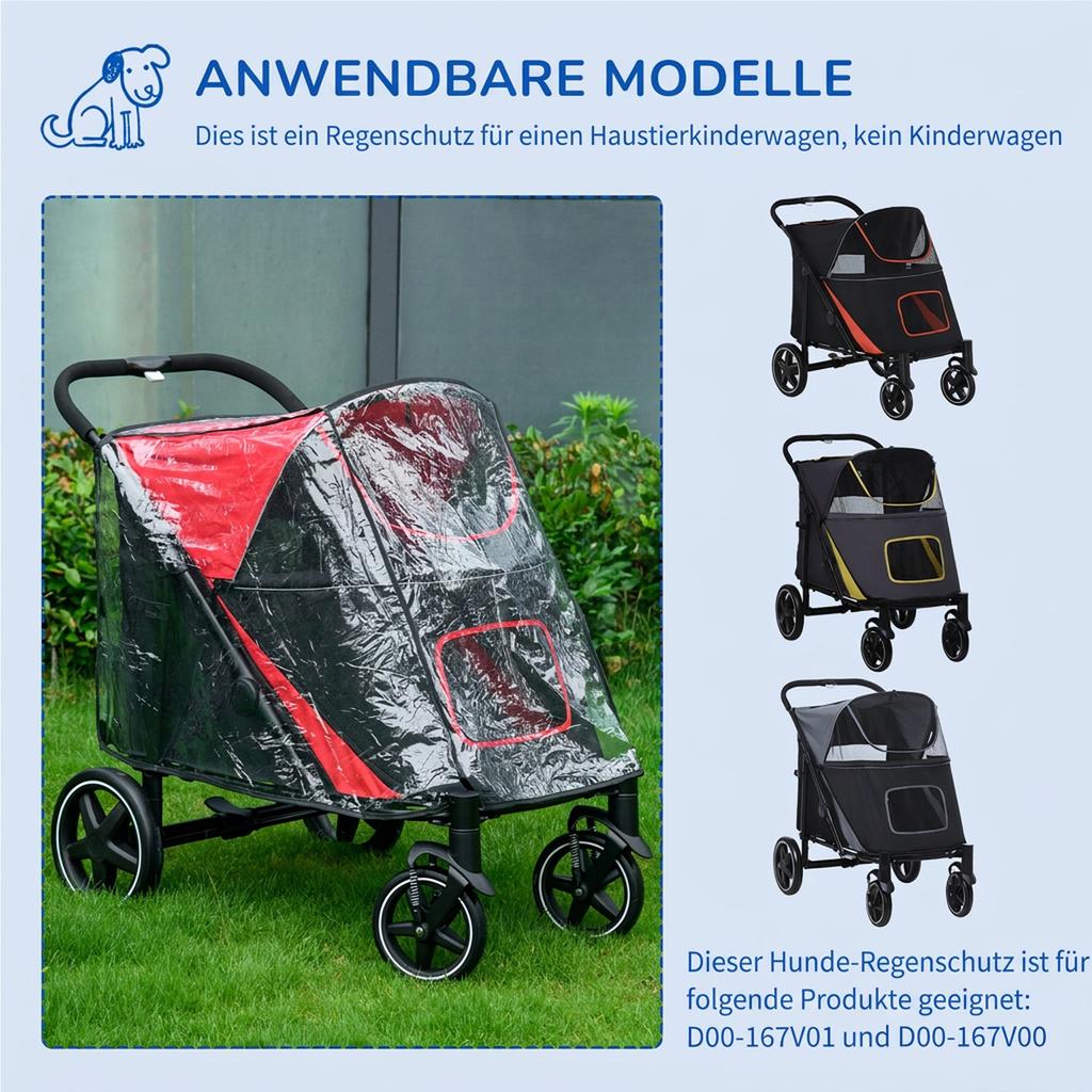 Rain Cover for Dog Pram, Stroller Buggy with Rear Entry